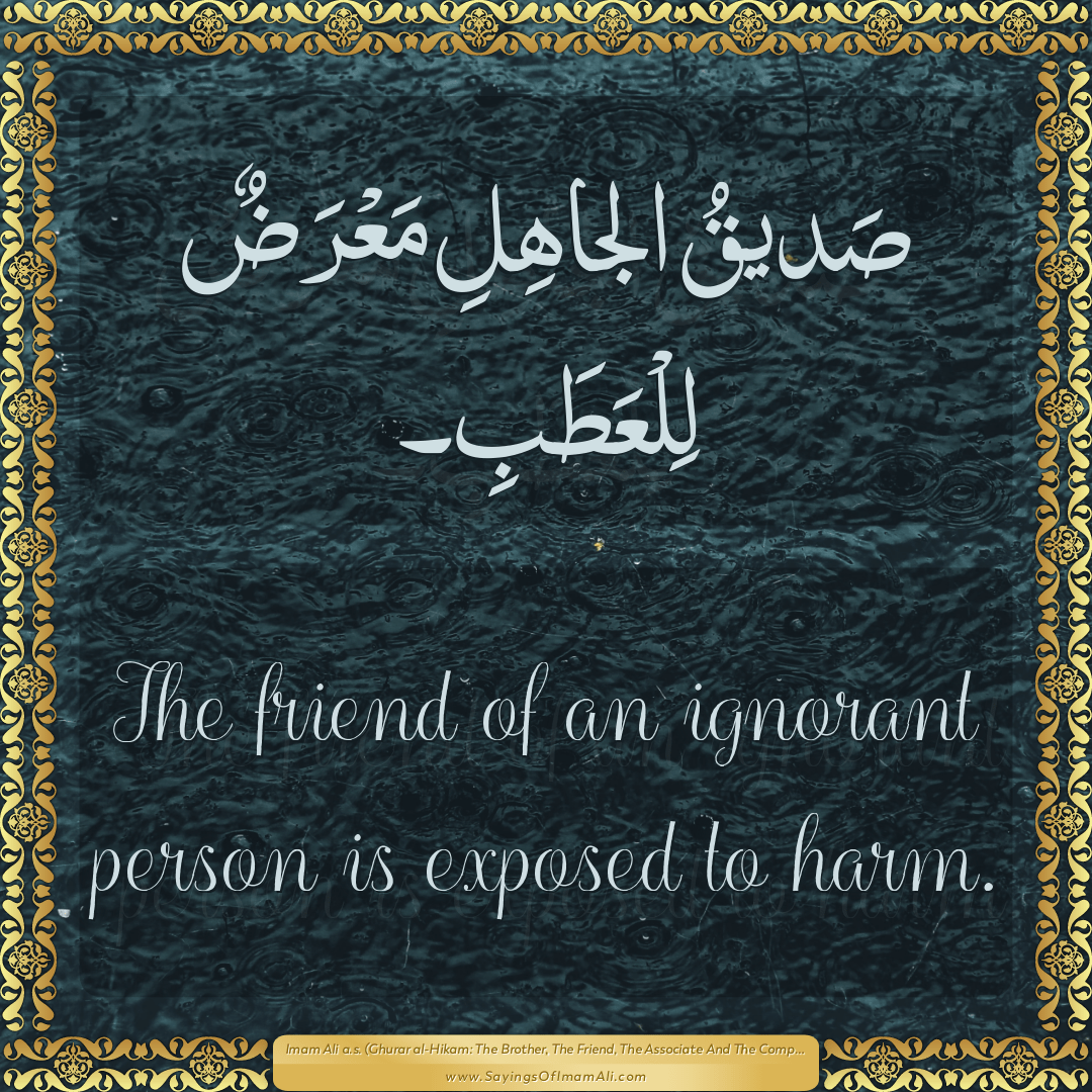 The friend of an ignorant person is exposed to harm.